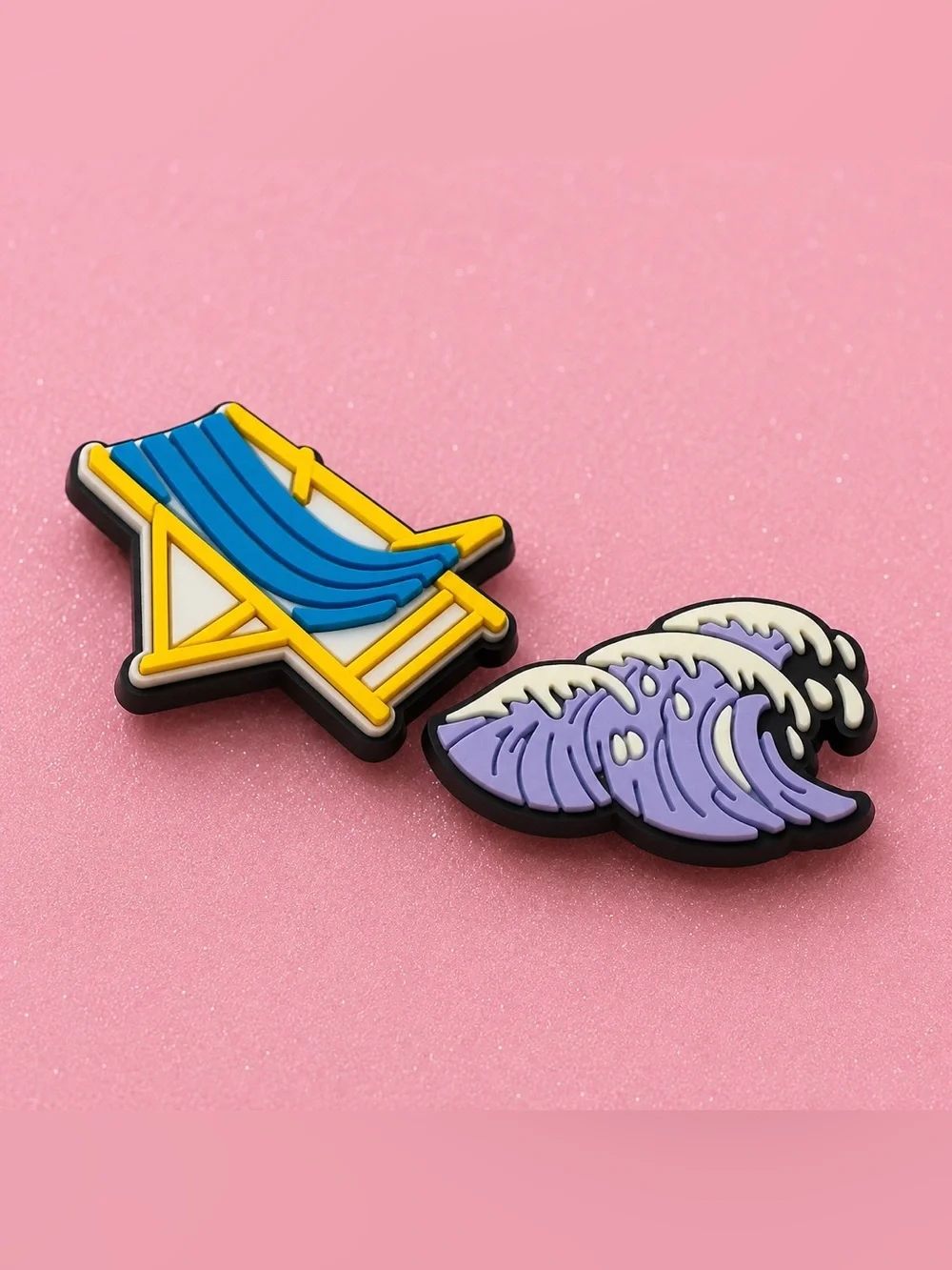 CROCS Blue & Yellow Beach Chair and Purple Wave Jibbitz Charms